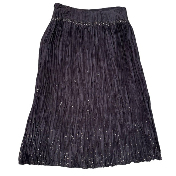 TALBOTS Petites Pure Silk Skirt Sz 10 Dark Evening Brown Crinkle Sequin Whimsy - Picture 4 of 14